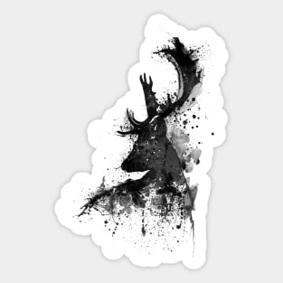 Black and White Deer Head Watercolor Silhouette Sticker